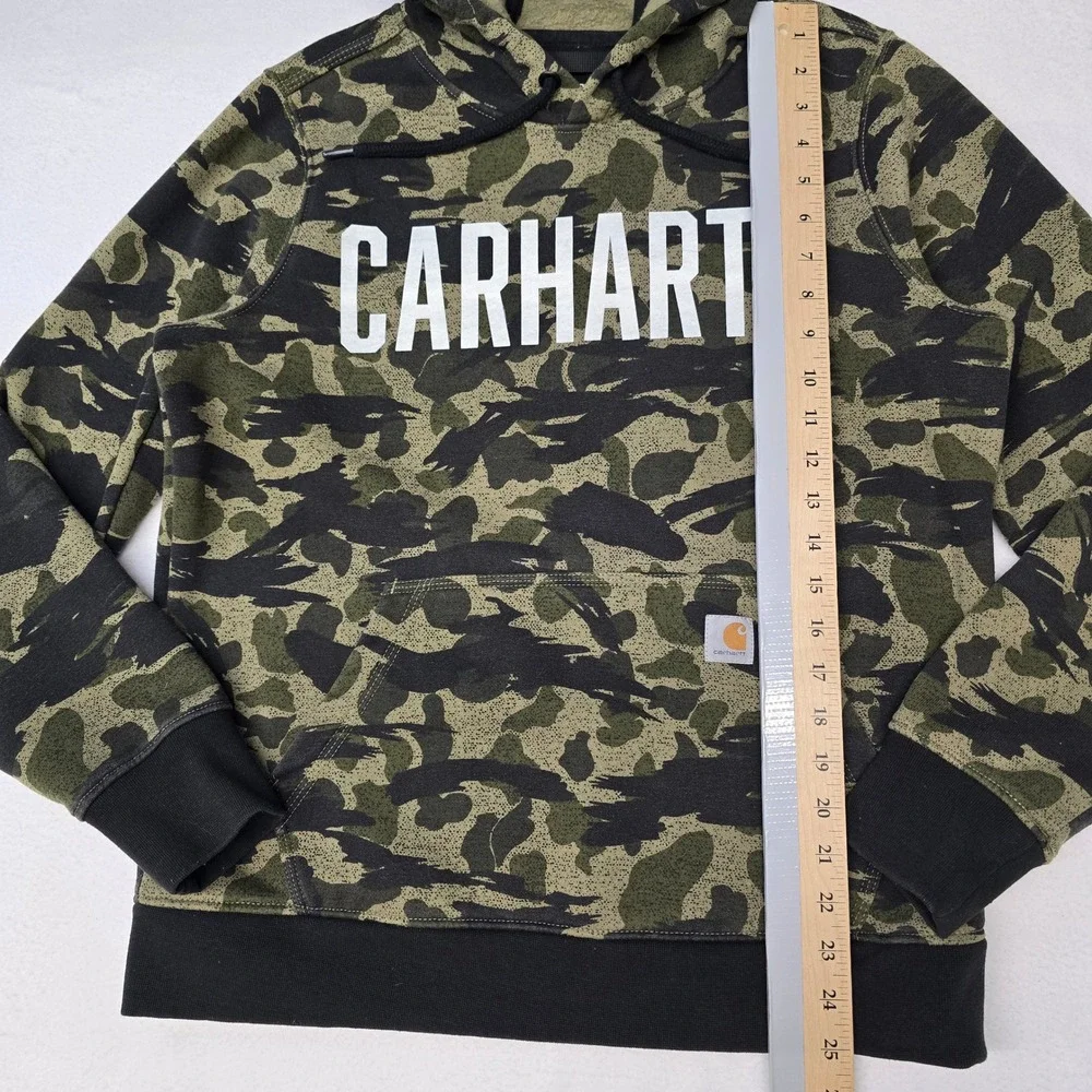 Carhartt Womens Relaxed Fit Camo Hoodie Green Black Logo Pullover Medium 8-10